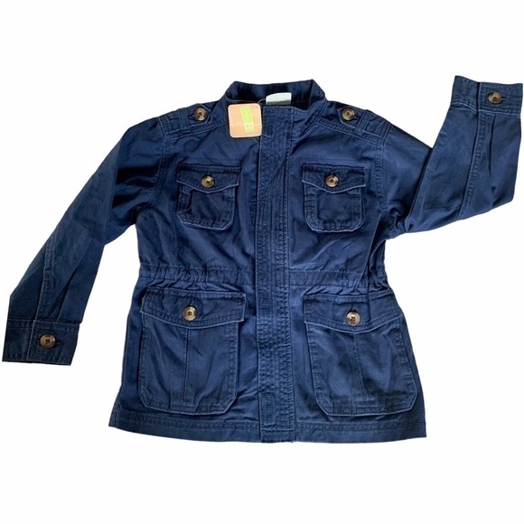 CRAZY 8 Girls Utility Cargo Jacket Below Hip Zip Up Velcro Sz S 5/6 Navy Blue - Picture 1 of 15
